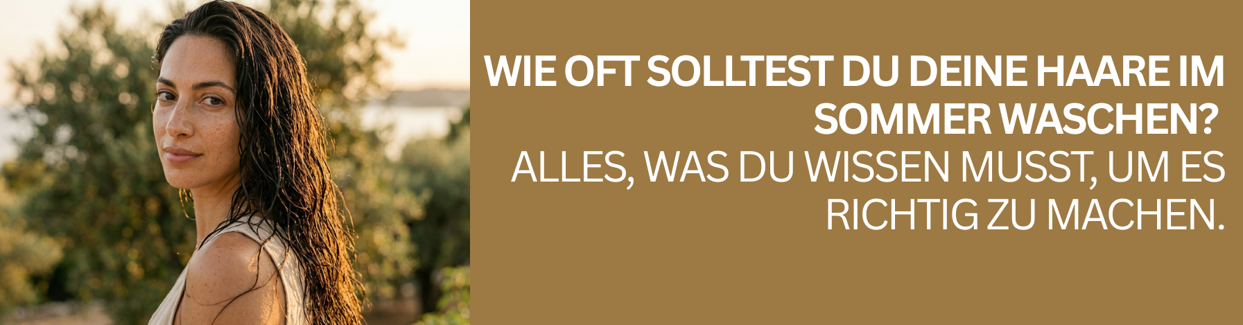 Frau mit nassem Haar im Sommer im Freien &ndash; Glam 1965 nat&uuml;rliche Haarwaschroutine